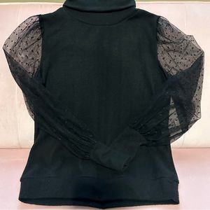 Another Reason Black Sweater, Size L, Sheer Swiss Dot Sleeves,